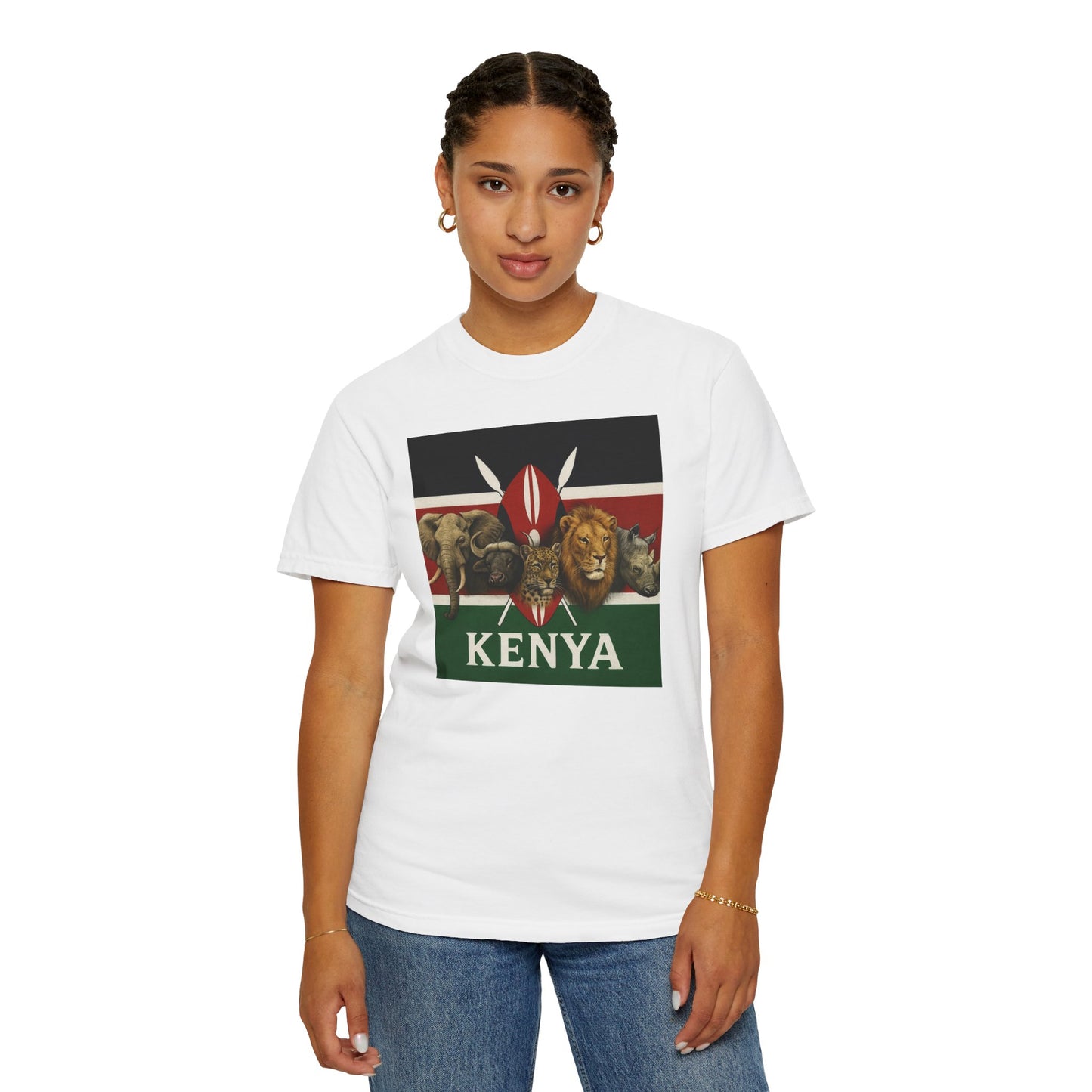 Unisex T-shirt with Kenyan Flag and Big Five Design
