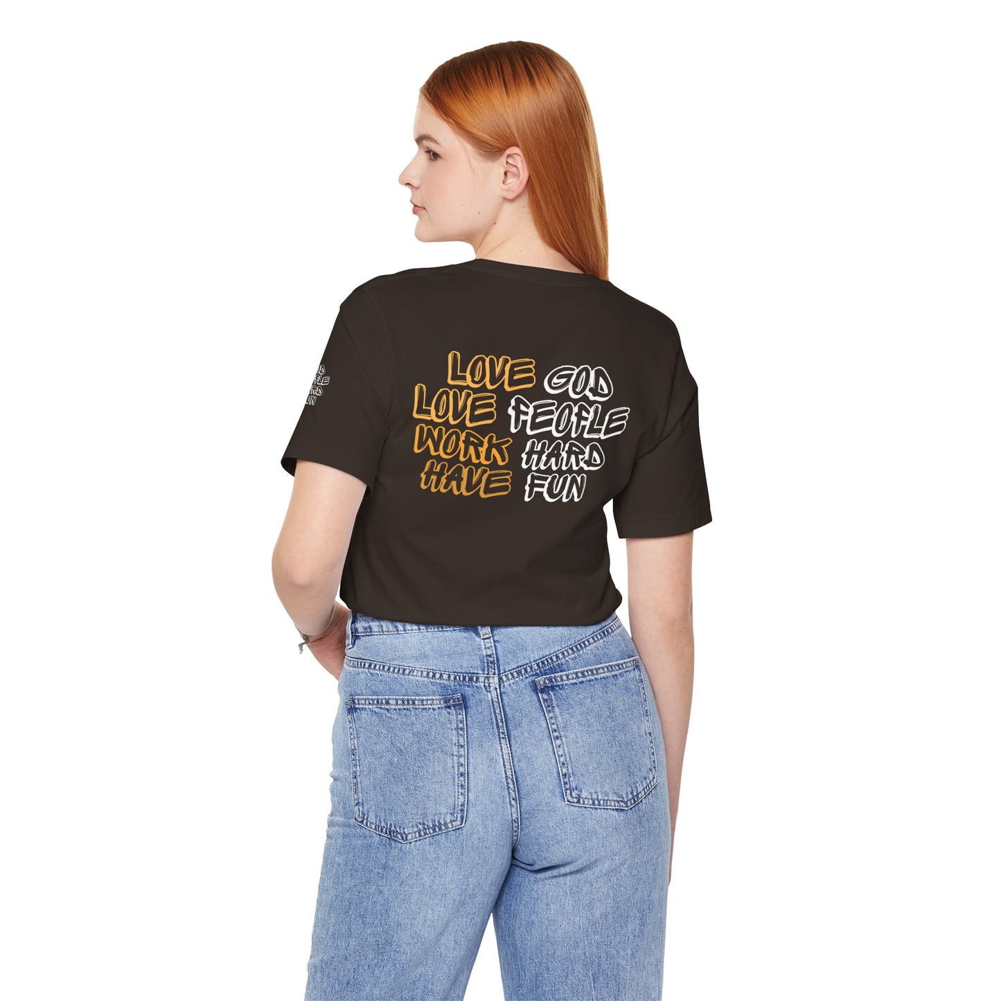 Bella+Canvas 3001 Unisex Jersey T-Shirt - "Love God, Love People, Work Hard, Have Fun"