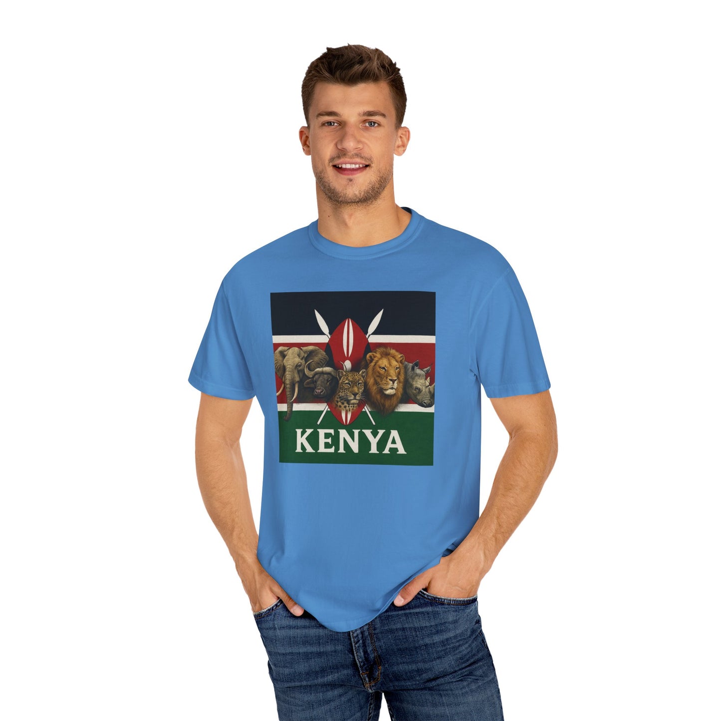 Unisex T-shirt with Kenyan Flag and Big Five Design