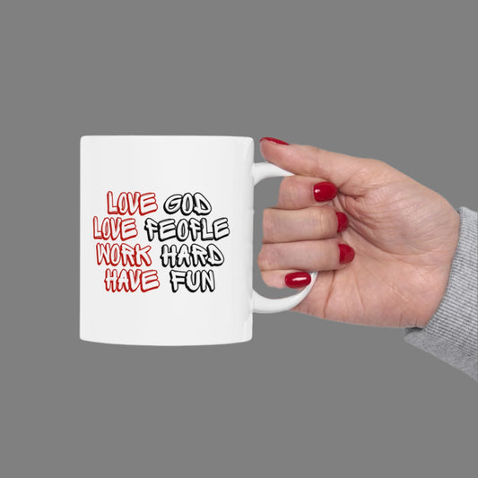 Love, Laugh, and Have Fun Ceramic Mug - Perfect Gift for Friends, Family, Birthdays, Holidays, Coffee Lovers