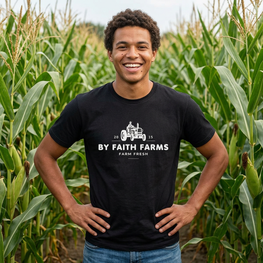 By Faith Farms Vintage Tractor Tee — 'By Faith Farms' Farm Fresh Graphic T-Shirt
