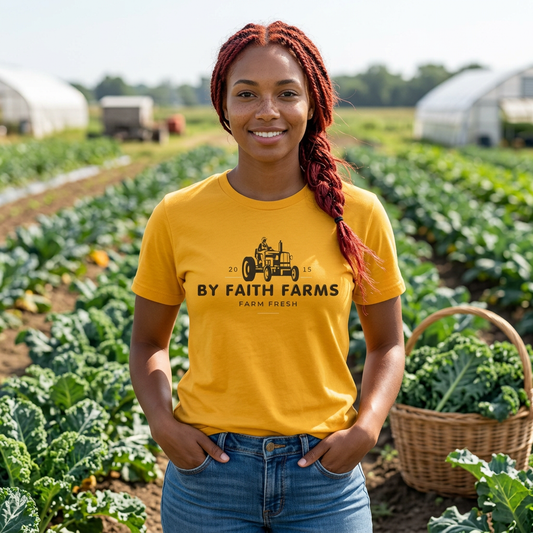 By Faith Farms Vintage Tractor Tee — 'By Faith Farms' Farm Fresh Graphic T-Shirt