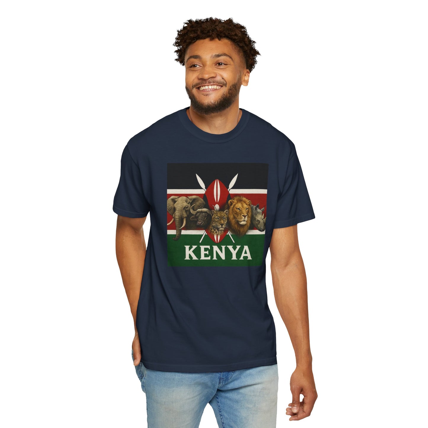 Unisex T-shirt with Kenyan Flag and Big Five Design