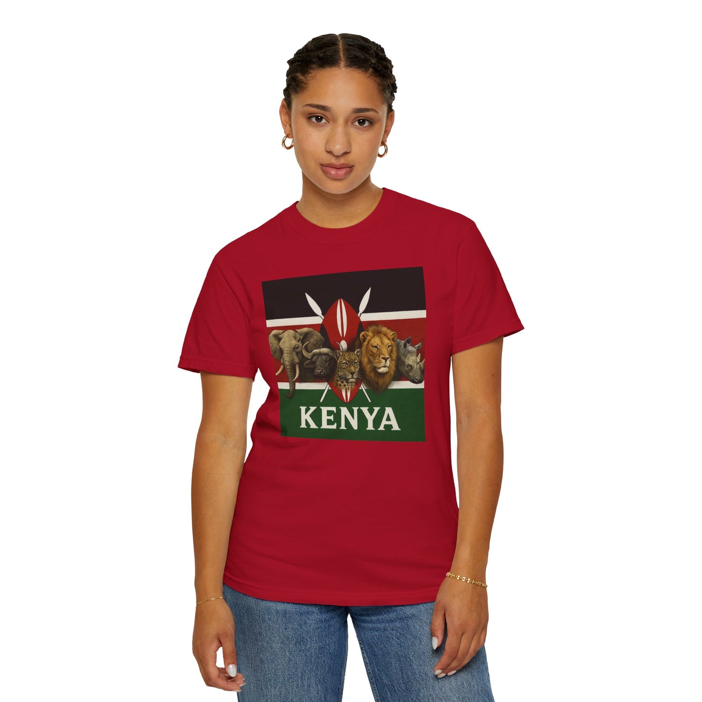 Unisex T-shirt with Kenyan Flag and Big Five Design