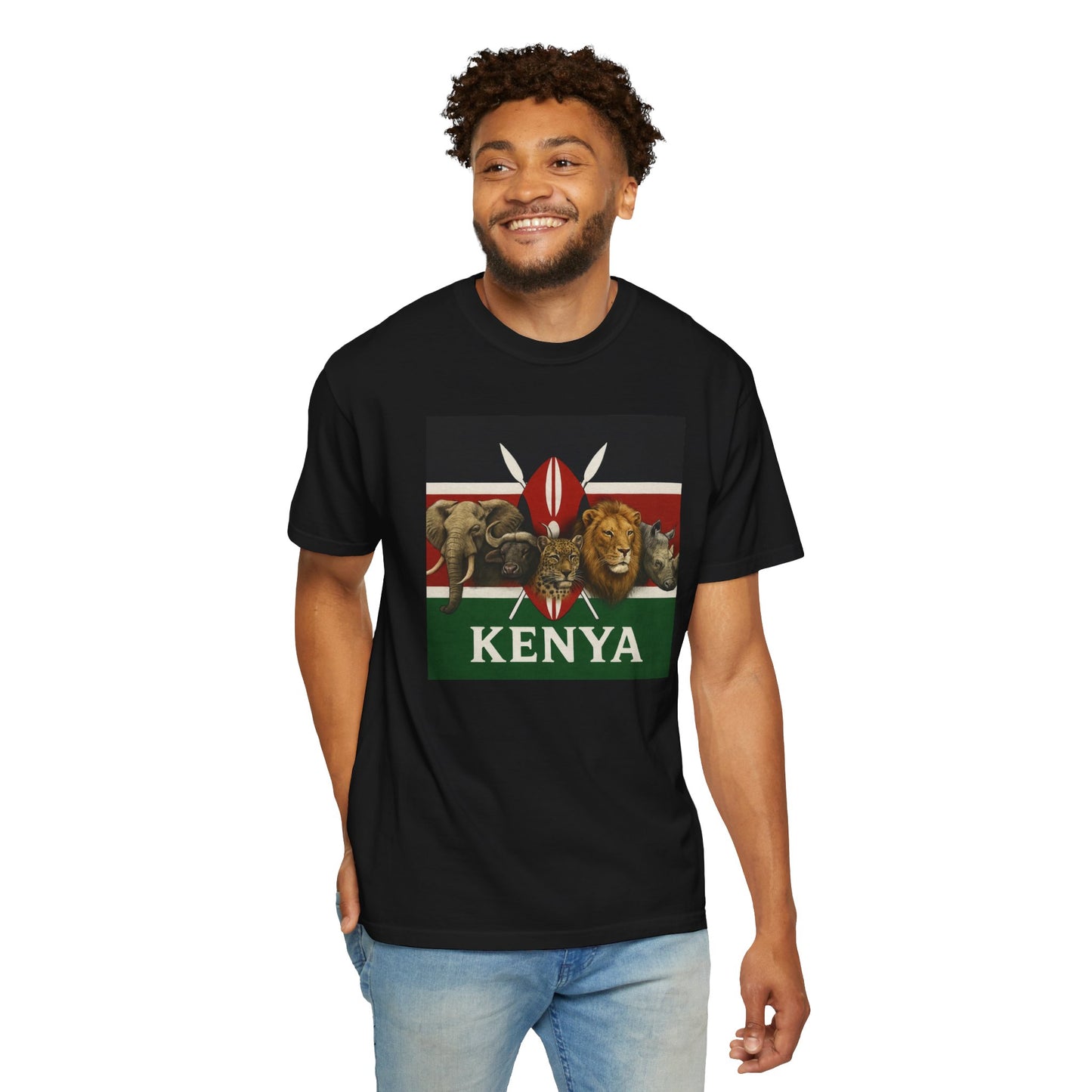 Unisex T-shirt with Kenyan Flag and Big Five Design